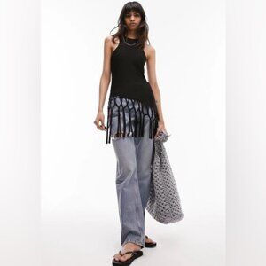 NWT Women's TOPSHOP Macrame Style Tank Top‎ Black | Size 8/10